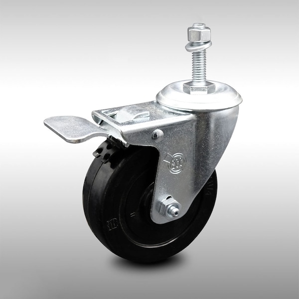 4 Inch SS Soft Rubber 10mm Threaded Stem Caster with Total Lock Brake SCC